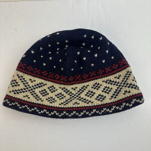Vintage Polo Ralph Lauren Wool Knit Nordic Pattern Blue Red Hat Beanie Fleece